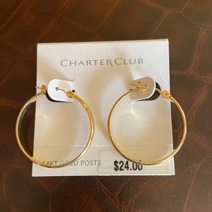 NEW CHARTER CLUB EARRINGS GOLD MEDIUM HOOP